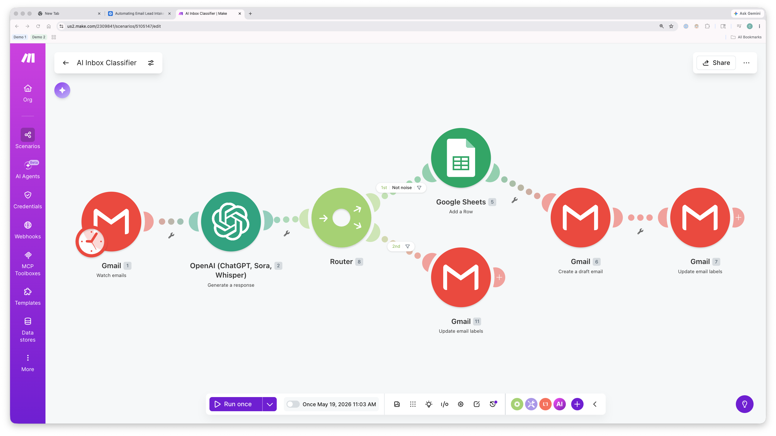 AI Inbox Assistant workflow screenshot